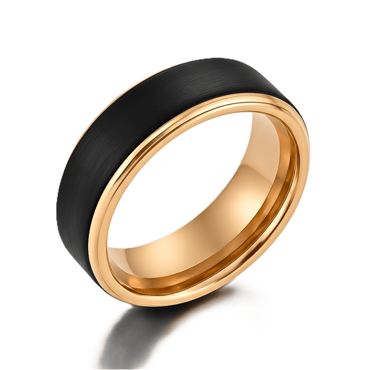 black and rose gold stepped edge ring