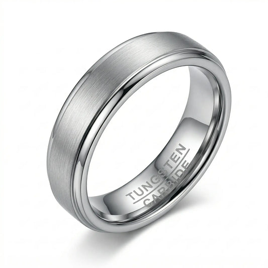 silver brushed stepped edge mens ring 5mm