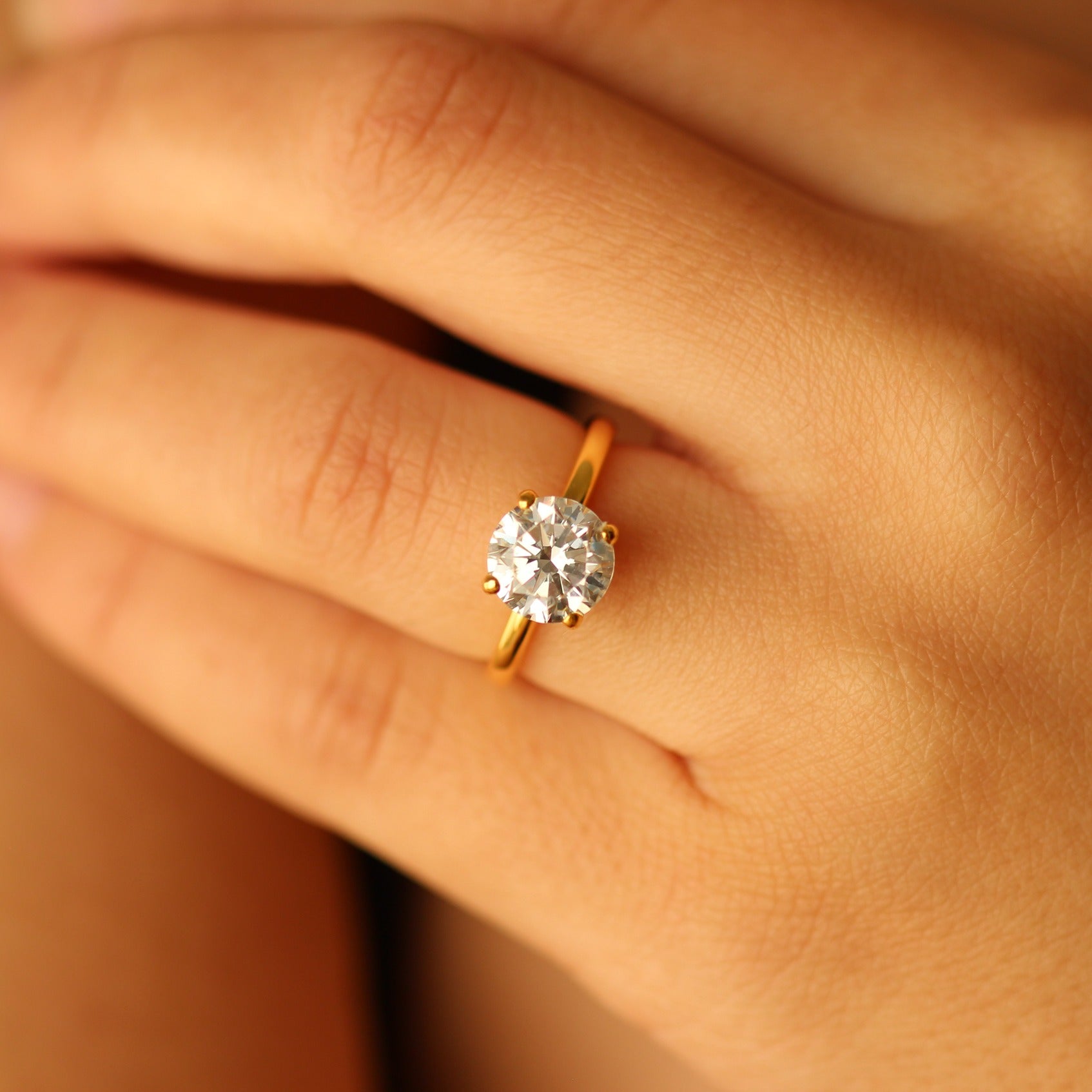 2 carat round cubic zirconia gold vermeil ring on hand