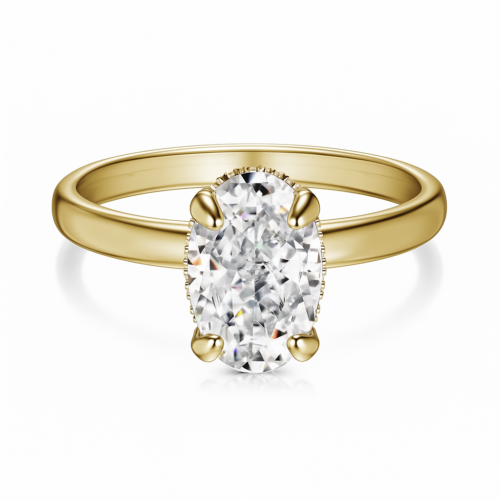Oval ring with side halo on white background