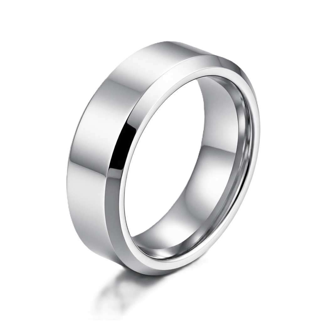mens beveled edge polished silver ring