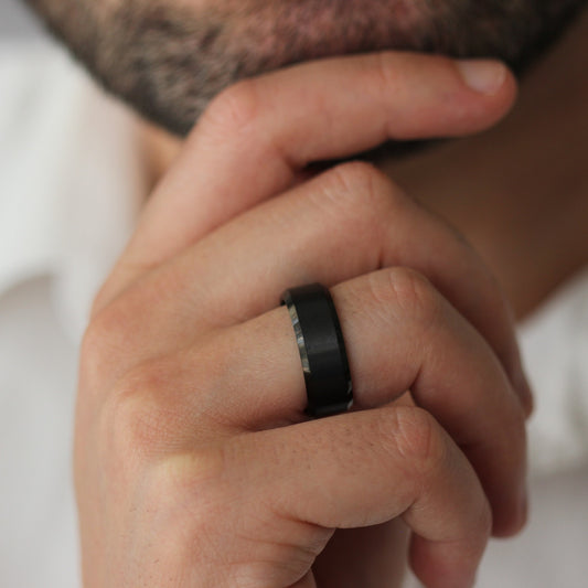 mens black beveled edge ring