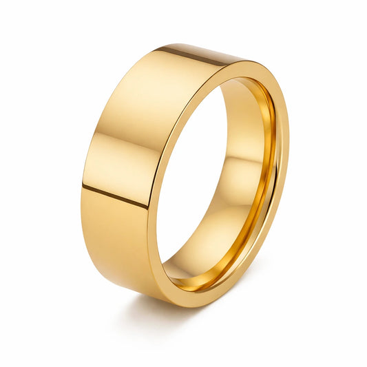 Men's polished gold flat wedding band 8mm