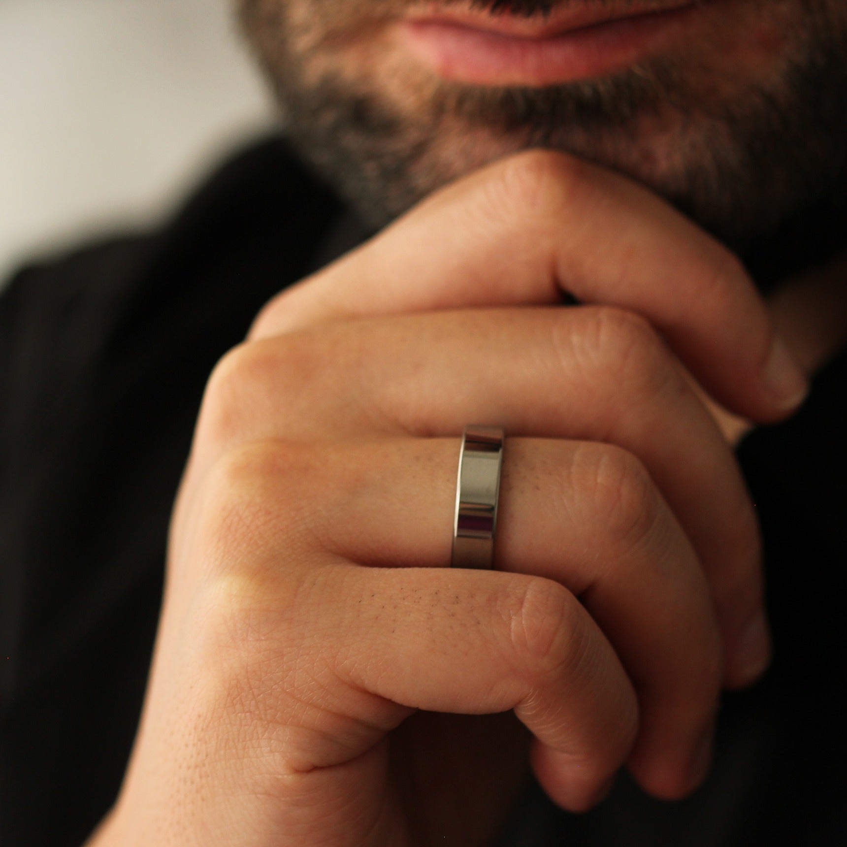 Men’s polished silver flat wedding band 6mm width