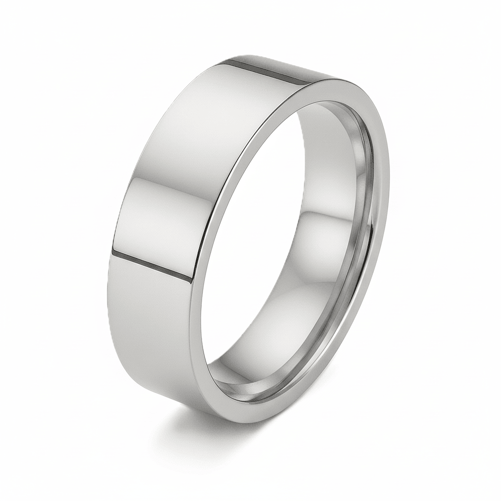 mens polished silver flat wedding band