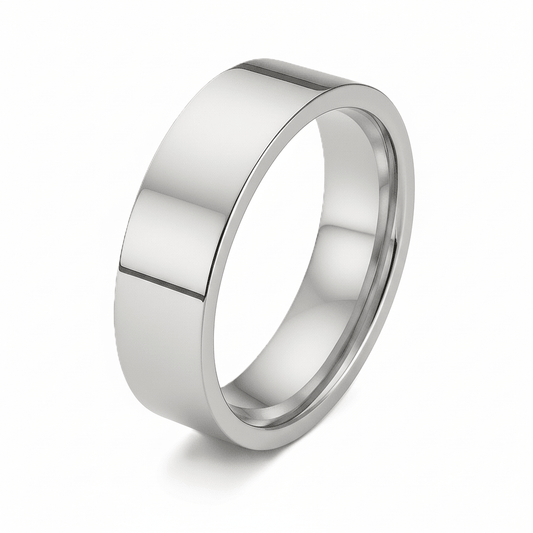 mens polished silver flat wedding band