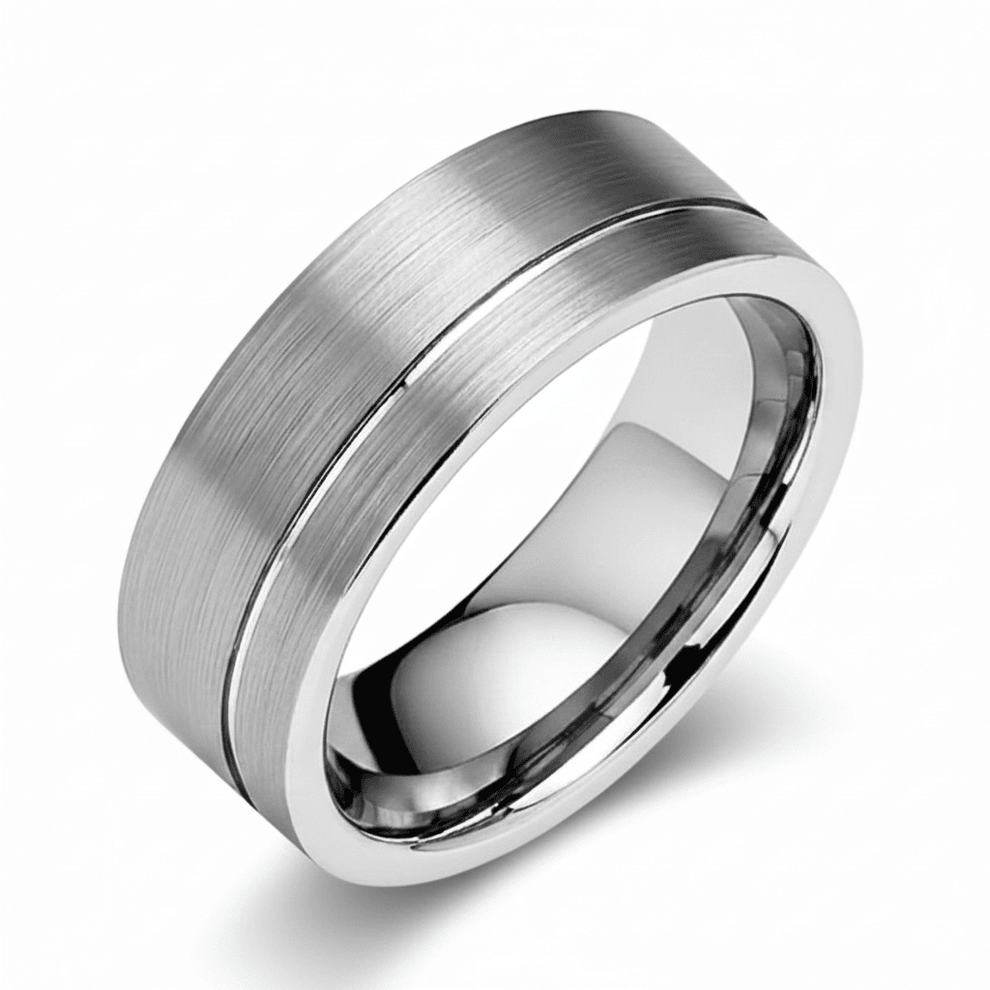 Mens Silver Offset Line Ring 8mm – Travel Ring Co