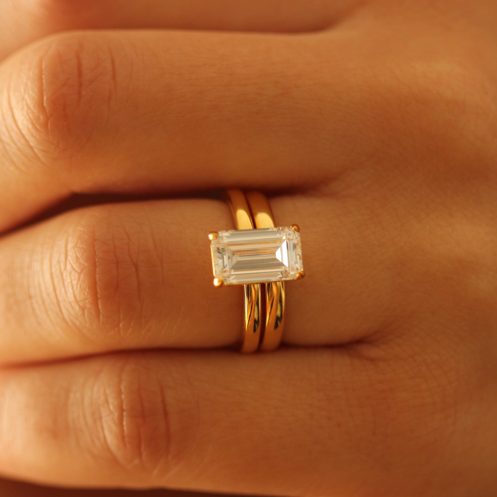 emerald cut 18k gold vermeil ring on hand
