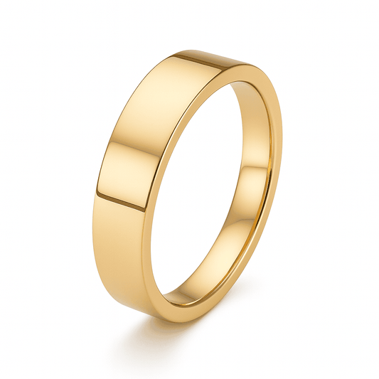 polished gold flat wedding band 4mm width