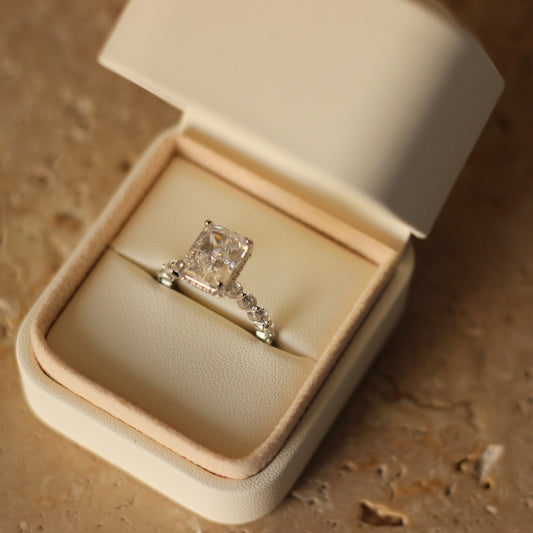 Proposal ring box with radiant cut ring inside