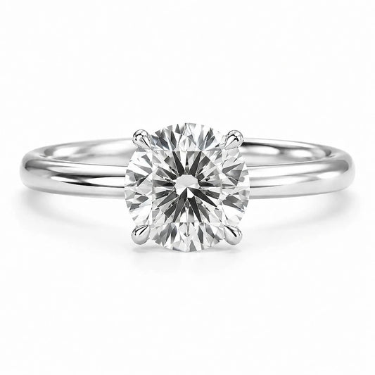 Silver Round Cut Lab Grown Diamond Engagement Ring