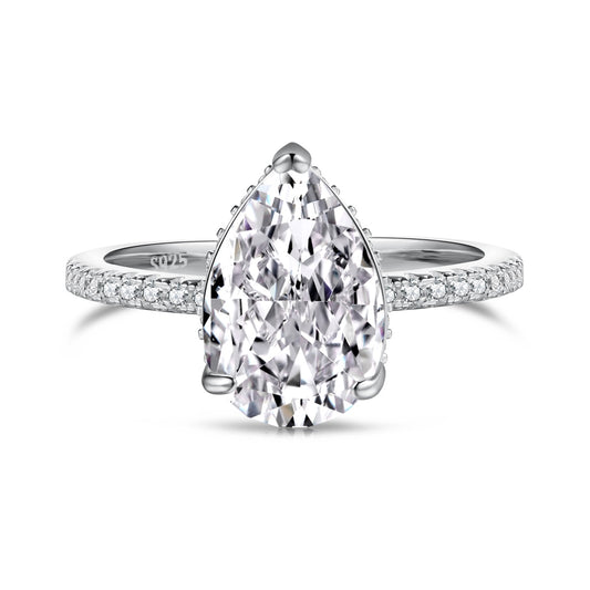 3 carat silver pear cubic zirconia ring