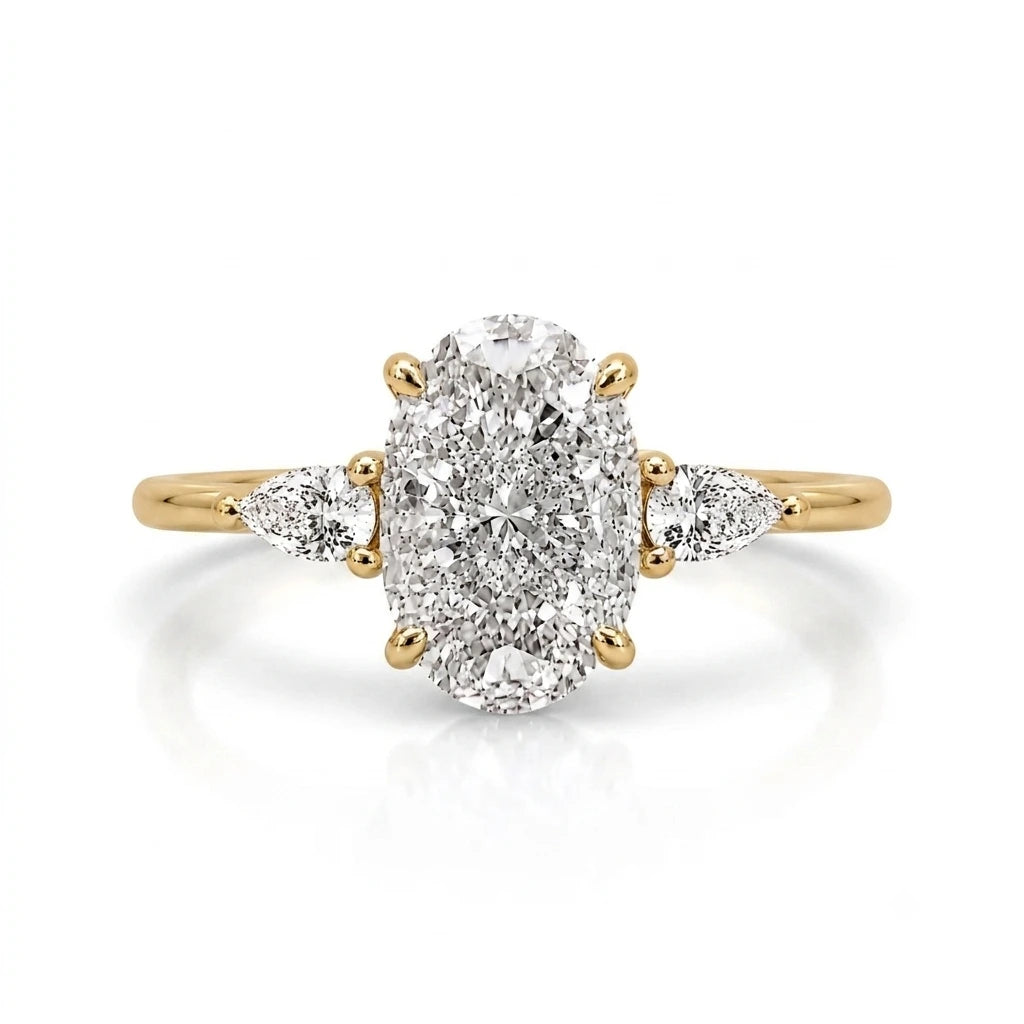 Valencia 14k Gold 3.5 Ct Three Stone Trilogy Oval Ring