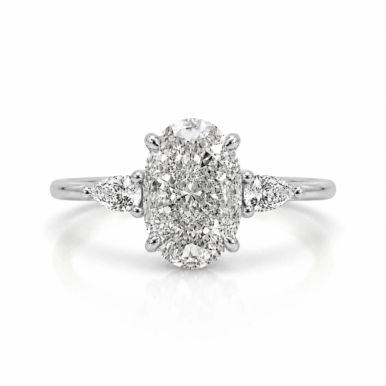 Valencia 3.5 Ct Three Stone Trilogy Oval Silver Ring