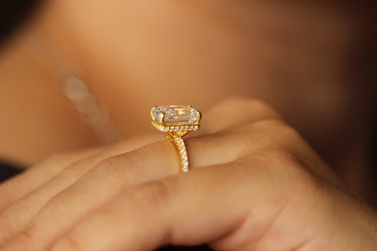 3.5 carat radiant cut gold ring hidden halo