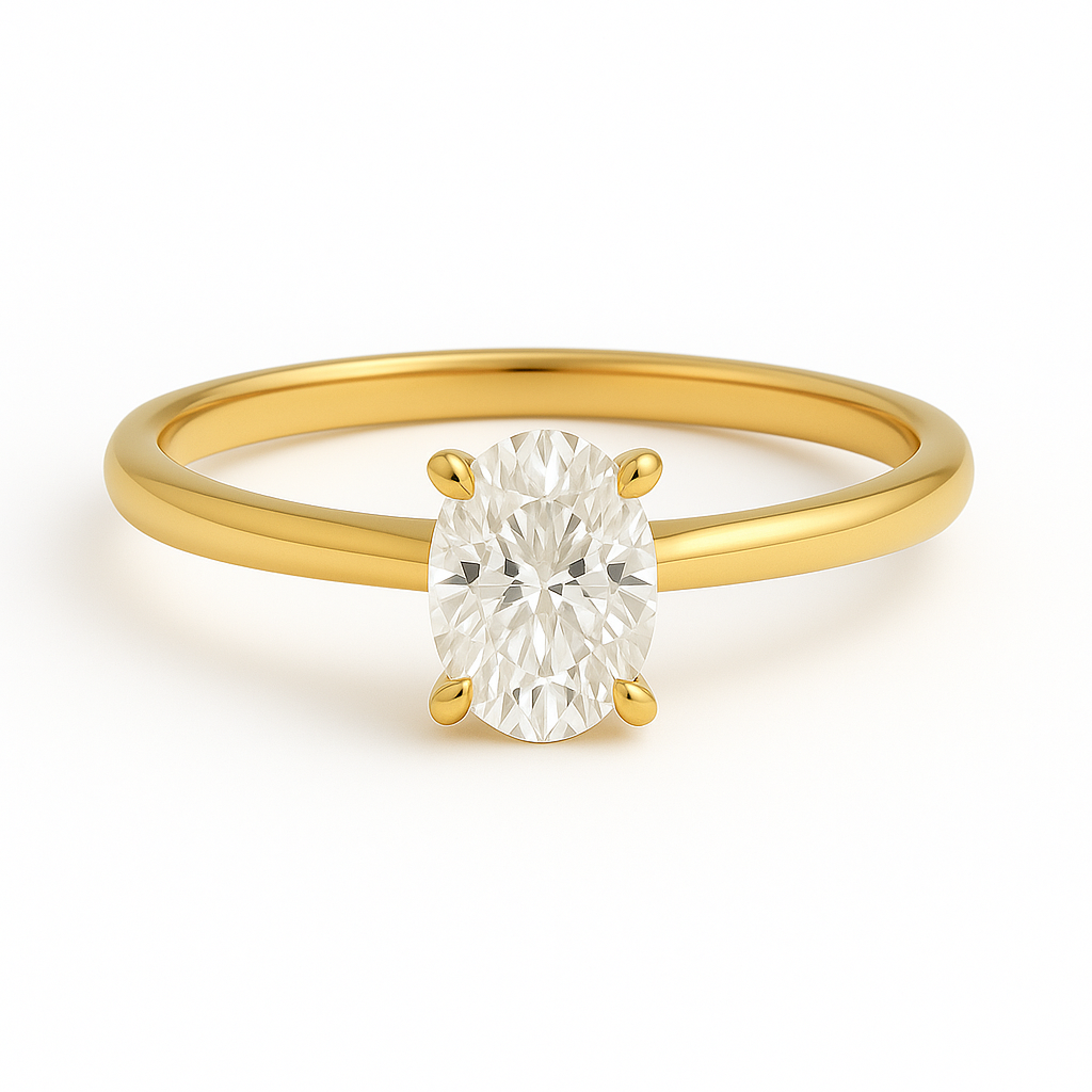 1ct oval gold ring on white background