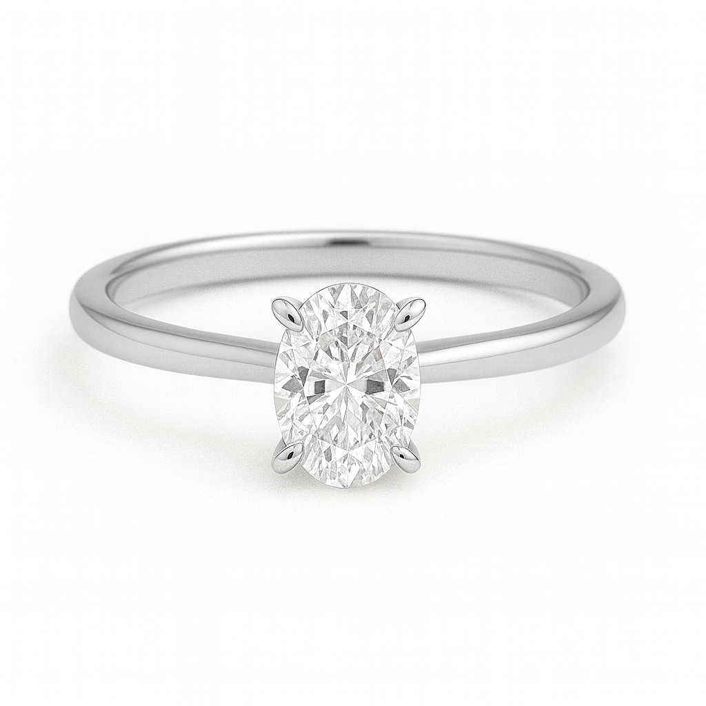 1 carat oval ring on white background