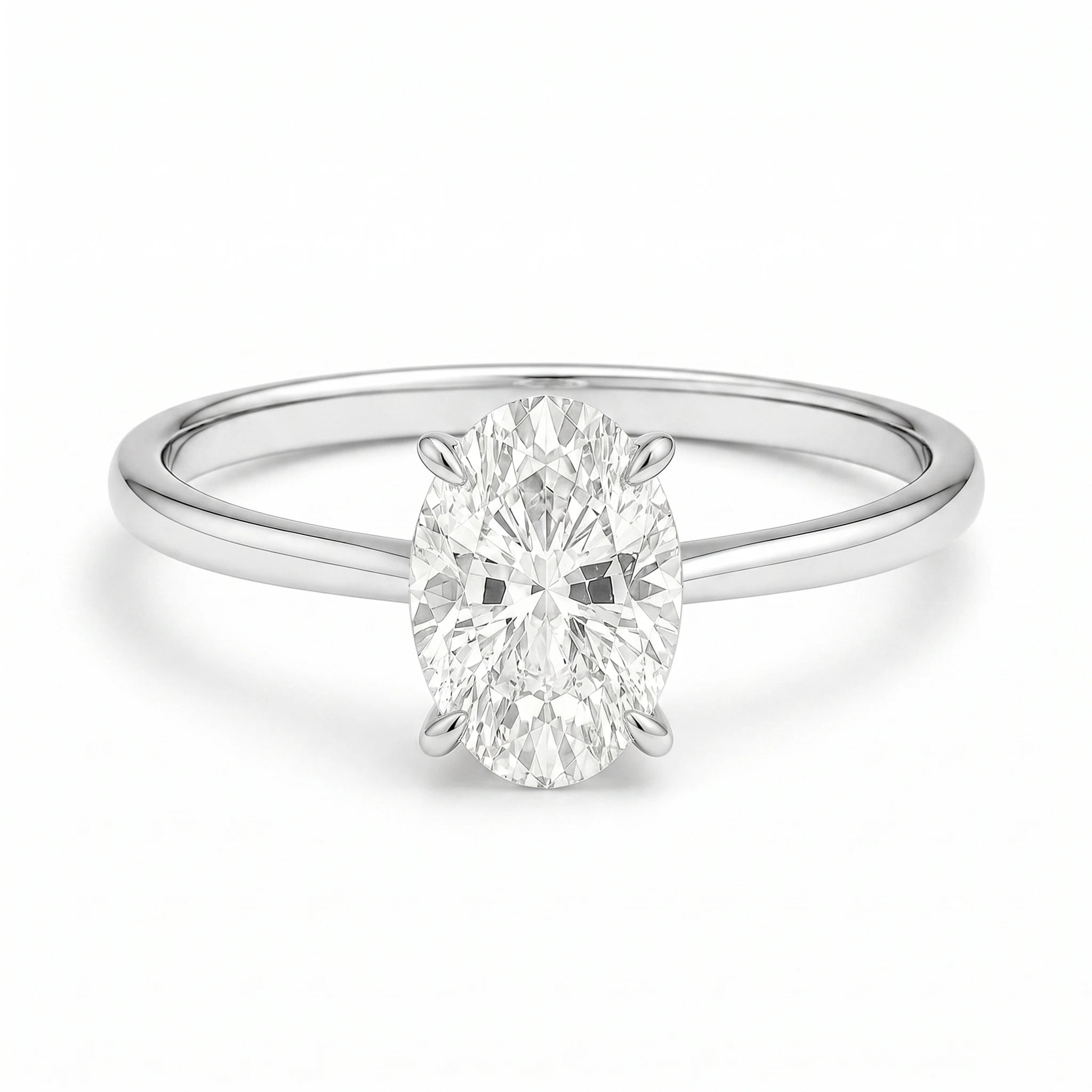 2 carat silver solitaire oval ring on white background