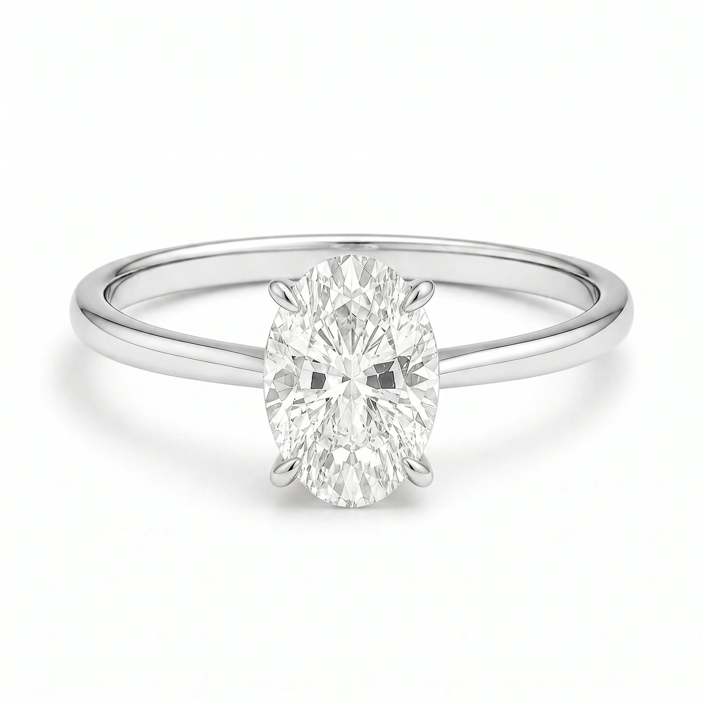 2 carat silver solitaire oval ring on white background