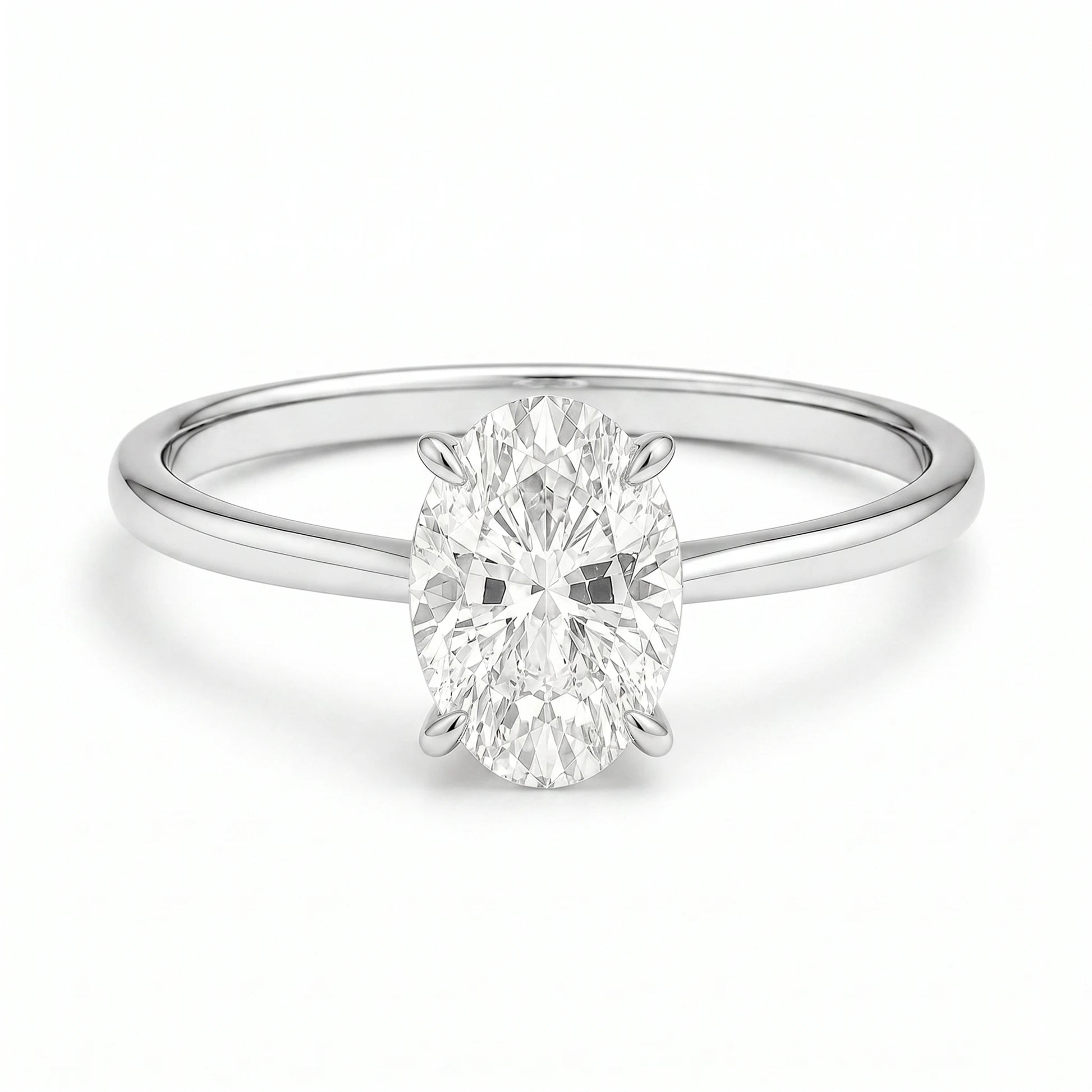2 carat silver solitaire oval ring on white background