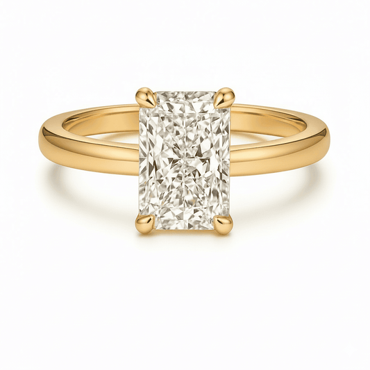 3 carat radiant cut rectangle gold ring