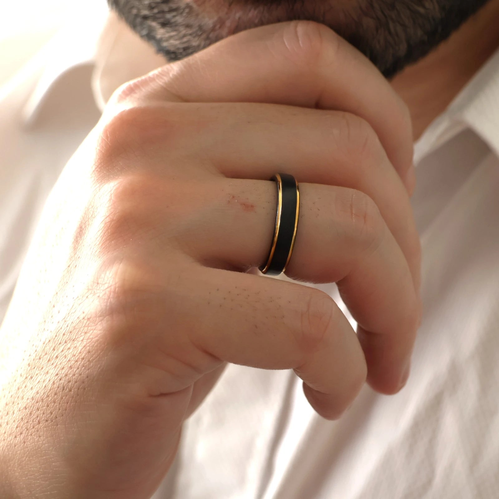 black and gold men's 5mm tungsten ring