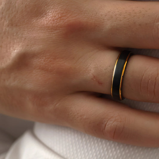 black and gold men's 5mm tungsten wedding band