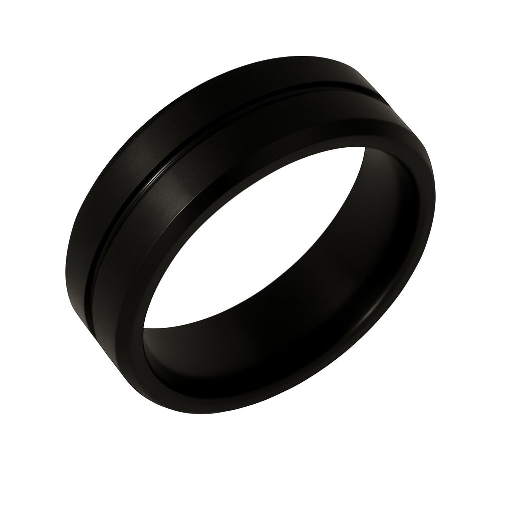 black mens tungsten ring with centregroove