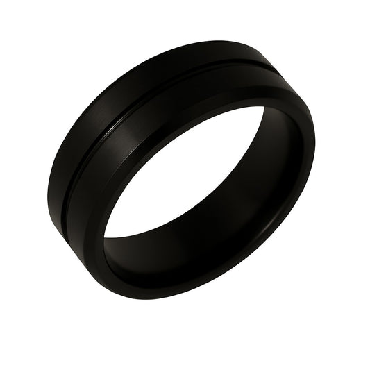 black mens tungsten ring with centregroove