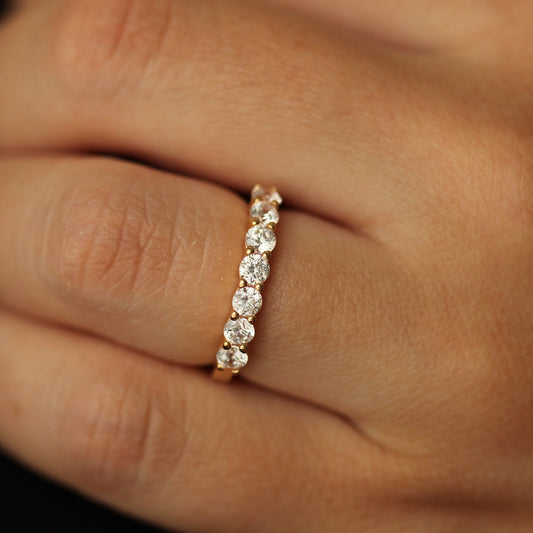 top view of champagne gold half eternity band