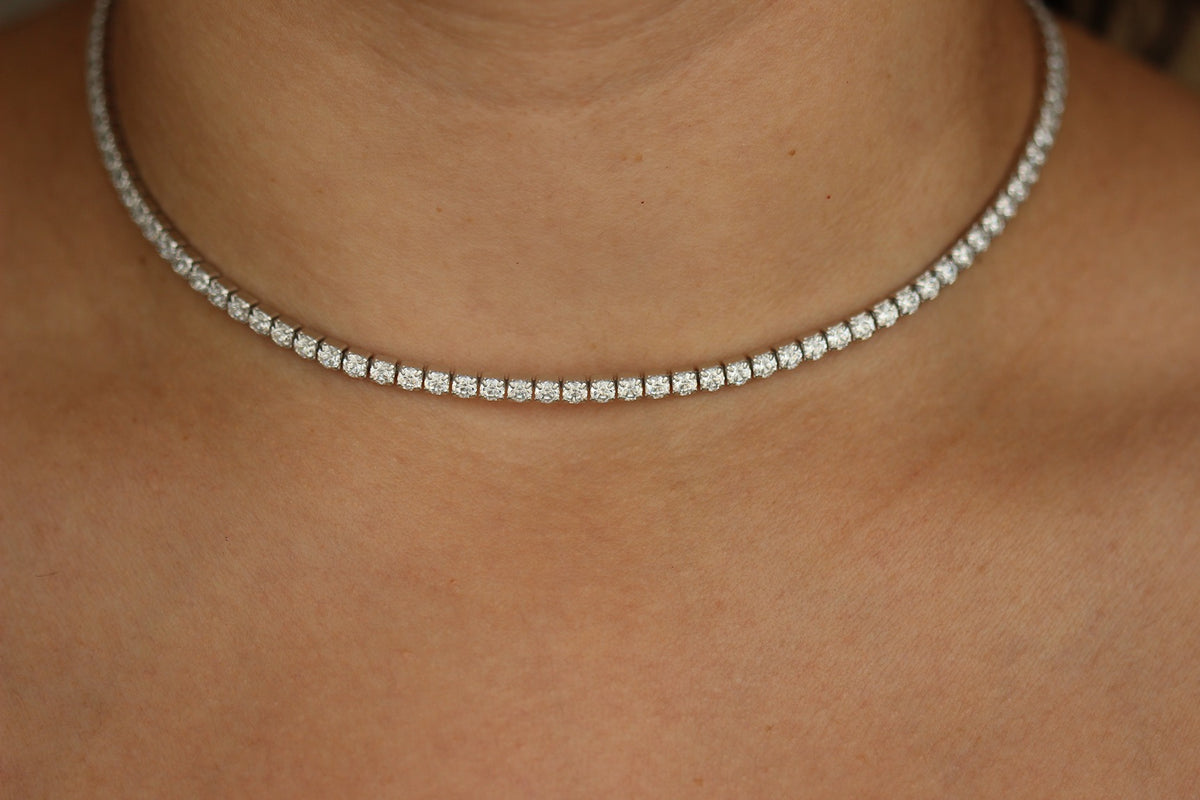 cubic zirconia silver tennis necklace 3mm on models neck