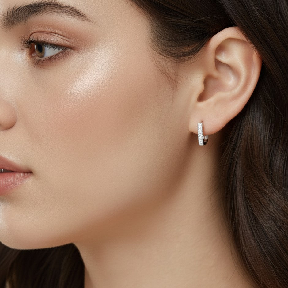 cubic zirconia square huggies