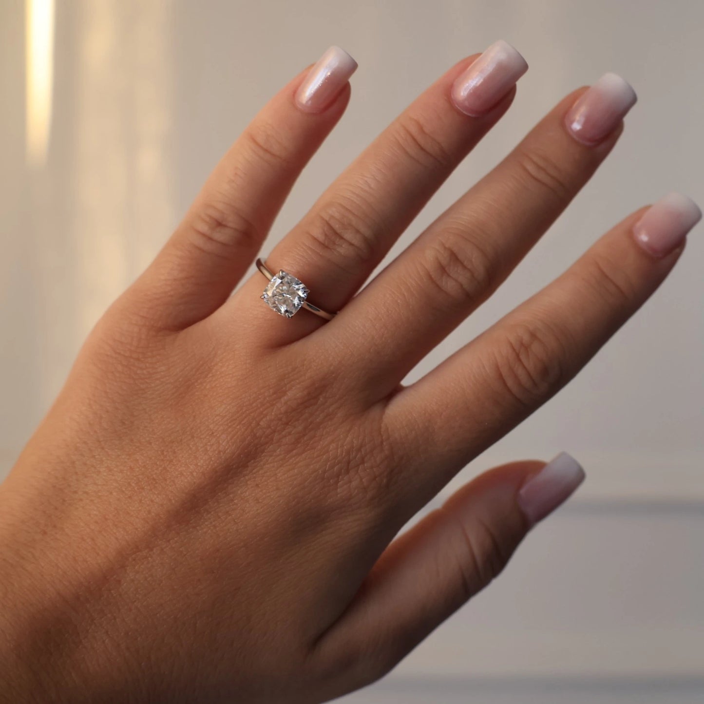 Cushion cut 2ct moissanite solitaire ring in silver setting