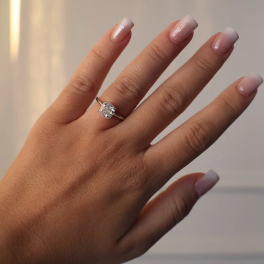 Cushion cut 2ct moissanite solitaire ring in silver setting
