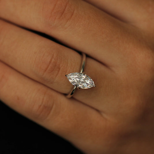 CZ marquise cut solitaire silver ring