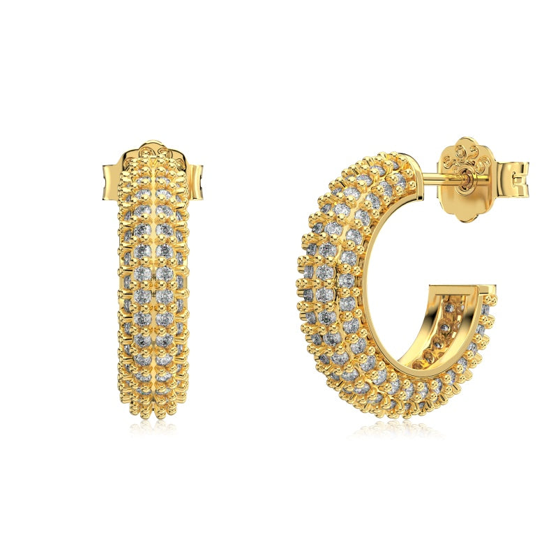domed gold hoop earrings with cz stones