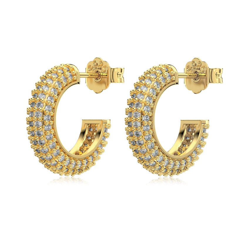 domed gold hoop earrings with cz stones
