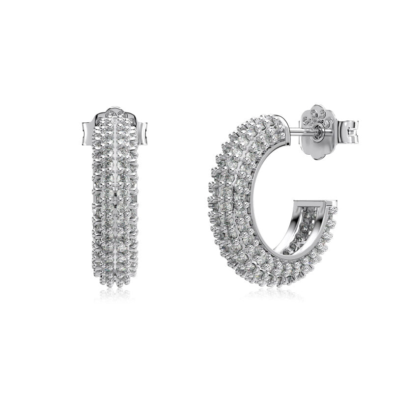 domed silver hoop earrings with cz stones