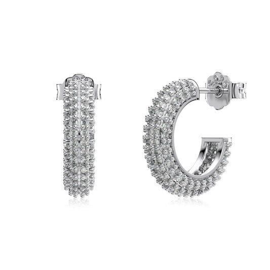 domed silver hoop earrings with cz stones