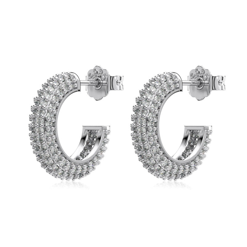 domed silver hoop earrings with cubic zirconia stones