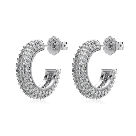 domed silver hoop earrings with cubic zirconia stones