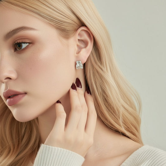 drop square stud earrings in 925 silver 