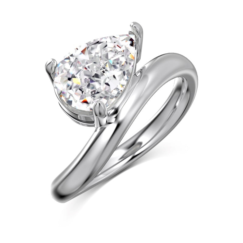 East West Curved Pear Engagement Ring in Silver with a 2.5ct pear shaped stone