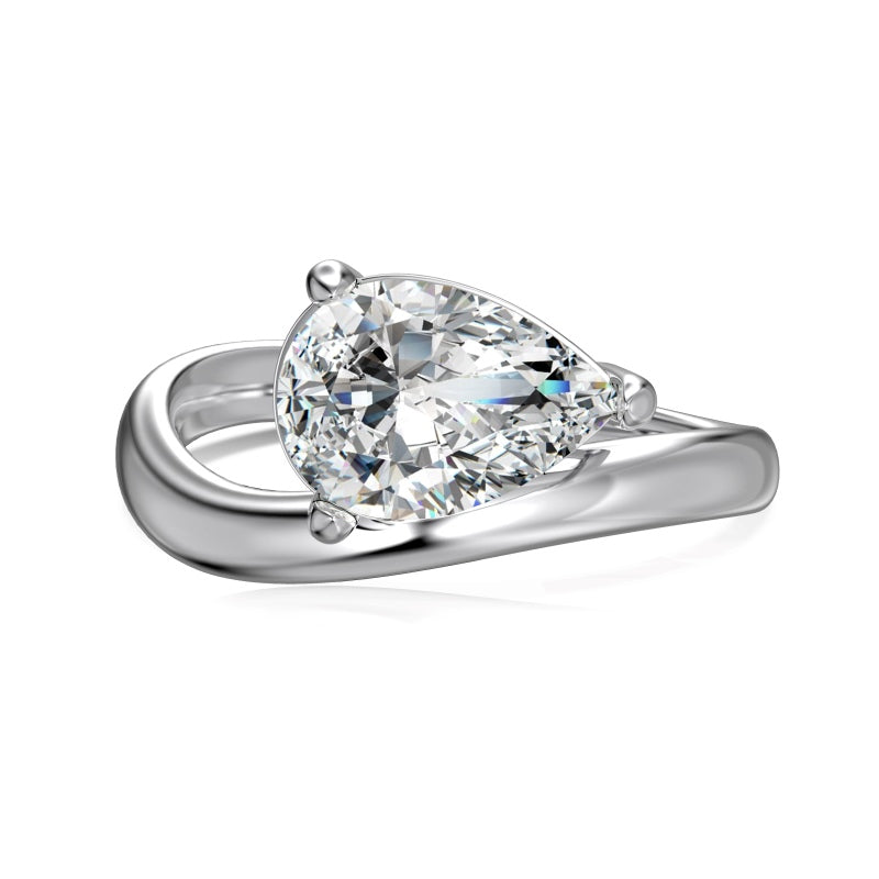 East West Curved Pear Engagement Ring in Silver with a 2.5ct pear shaped stone