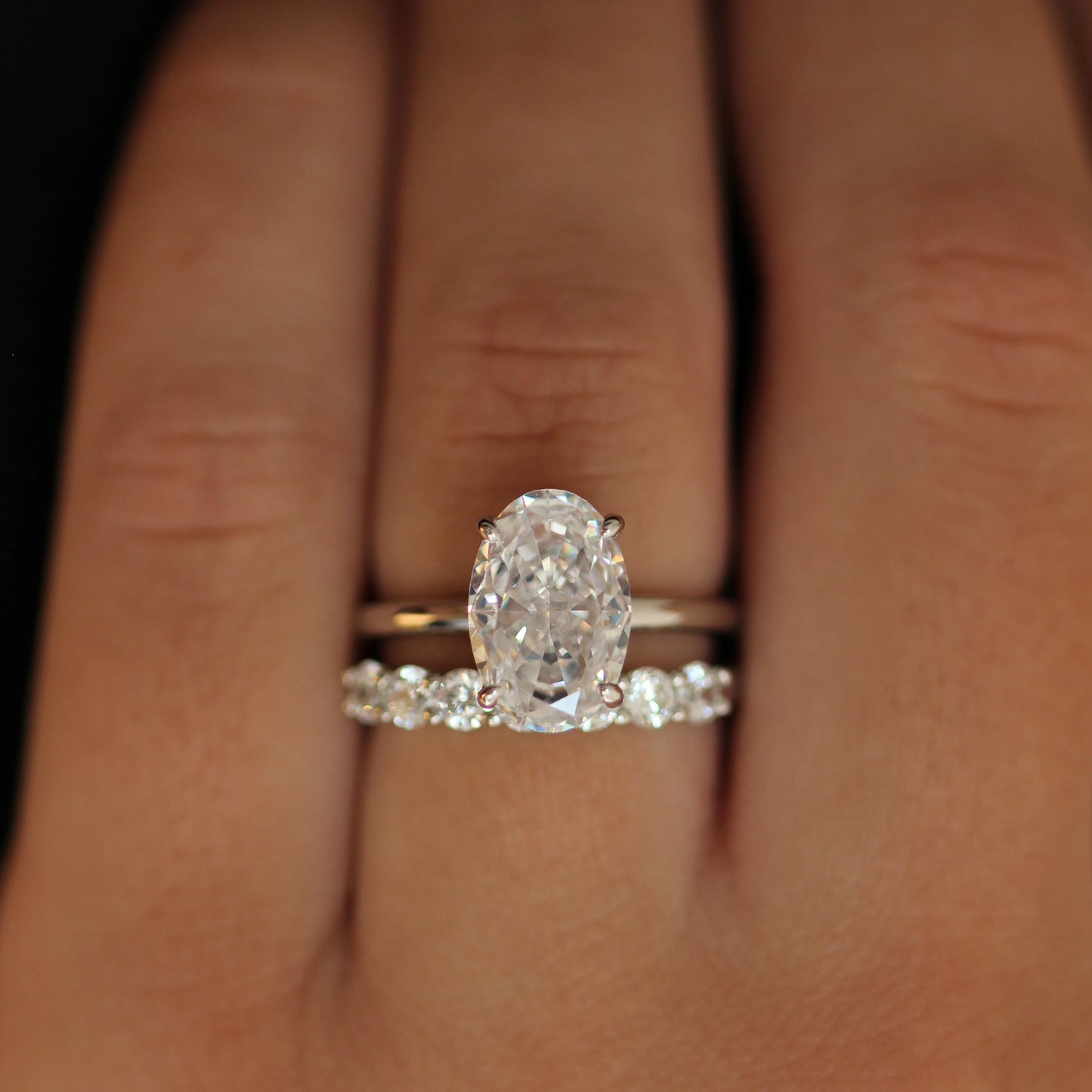 Elongated cubic zirconia silver oval ring