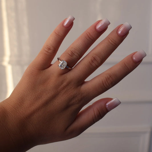 Elongated cushion 3 carat moissanite ring in solitaire setting