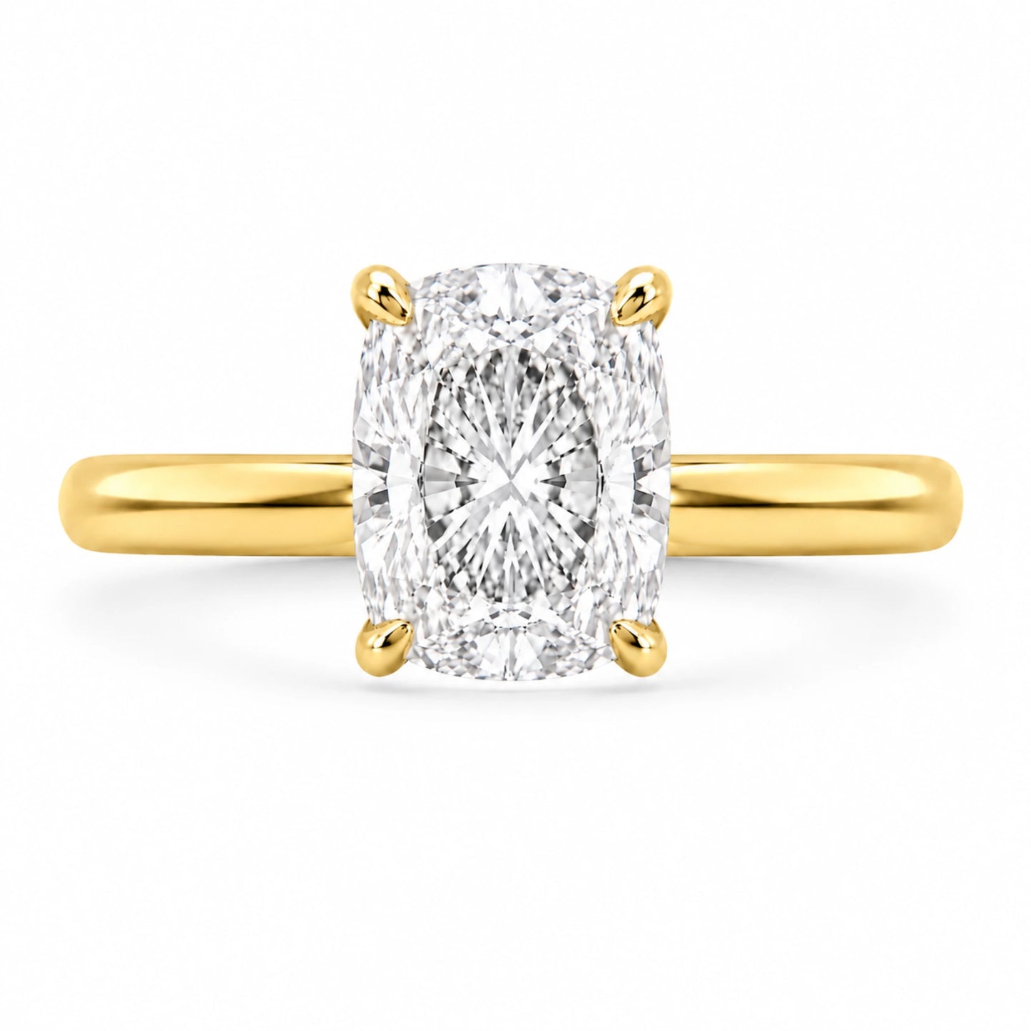 3.5 Ct elongated cushion cut gold ring with cubic zirconia stone and hidden halo