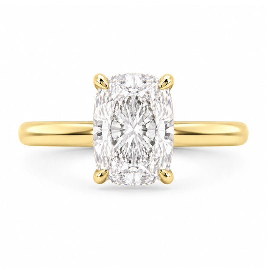 3.5 Ct elongated cushion cut gold ring with cubic zirconia stone and hidden halo