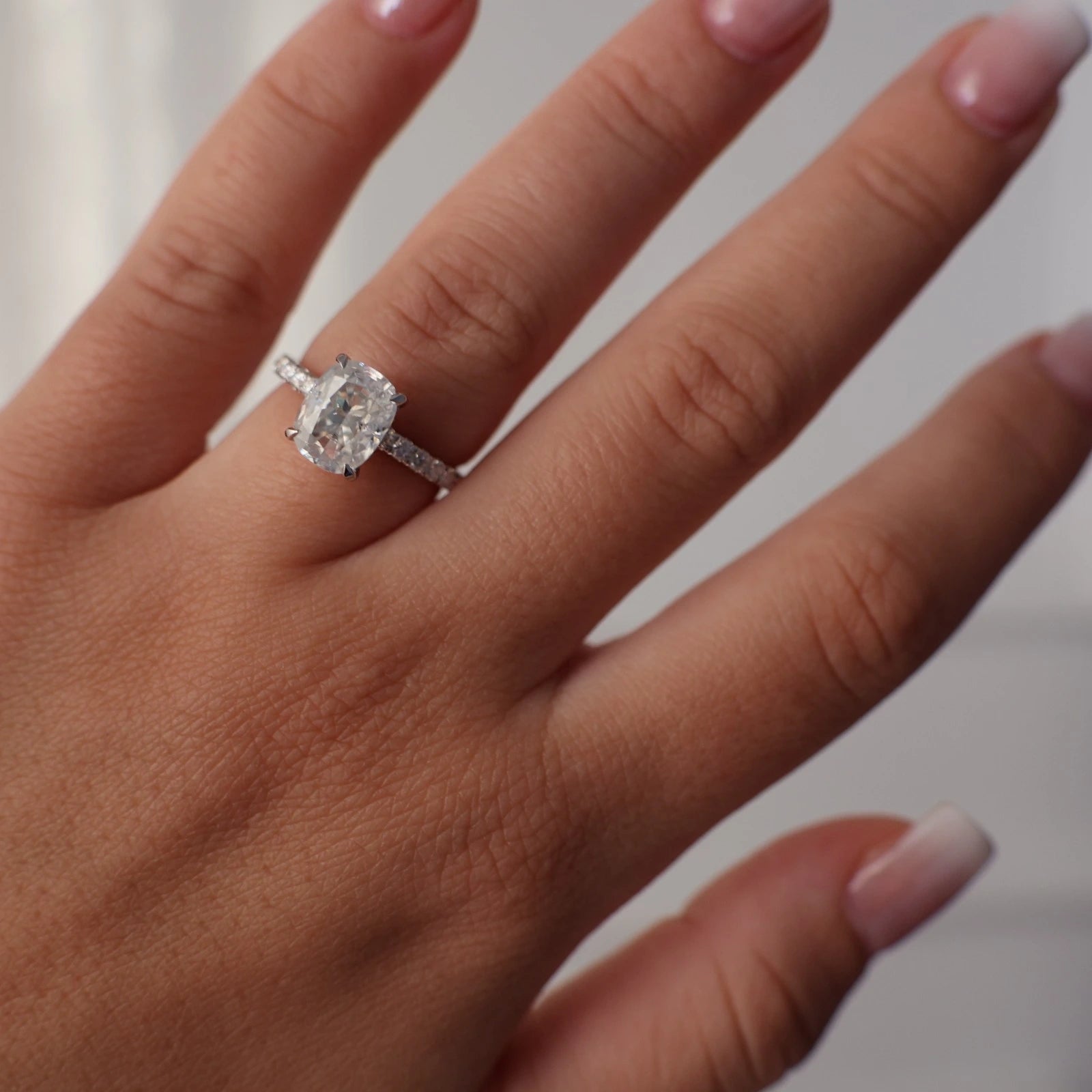 3 carat Elongated cushion moissanite ring with crushed ice