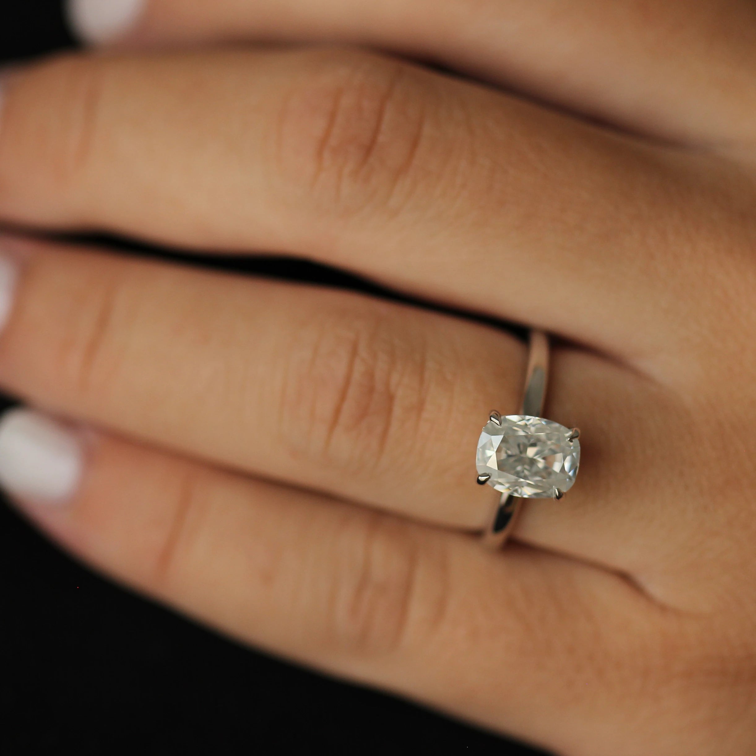 Elongated cushion moissanite solitaire ring 3 carat centre stone